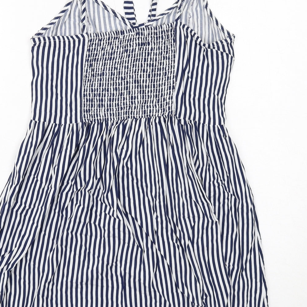 H&M Womens Blue Striped Viscose Slip Dress Size 12 V-Neck Pullover