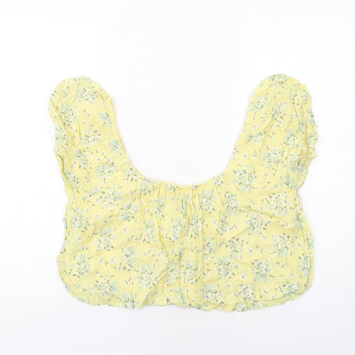 ASOS Womens Yellow Floral Cotton Cropped Tank Size 10 Round Neck