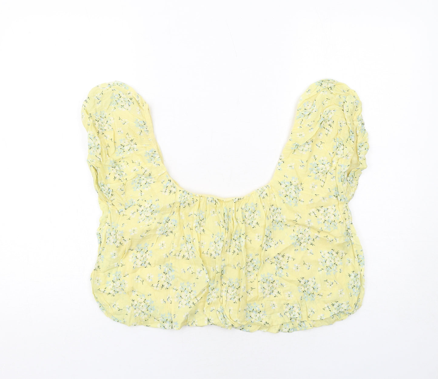 ASOS Womens Yellow Floral Cotton Cropped Tank Size 10 Round Neck