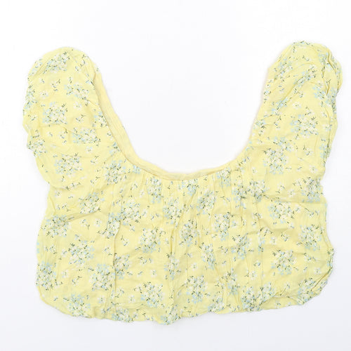 ASOS Womens Yellow Floral Cotton Cropped Tank Size 10 Round Neck