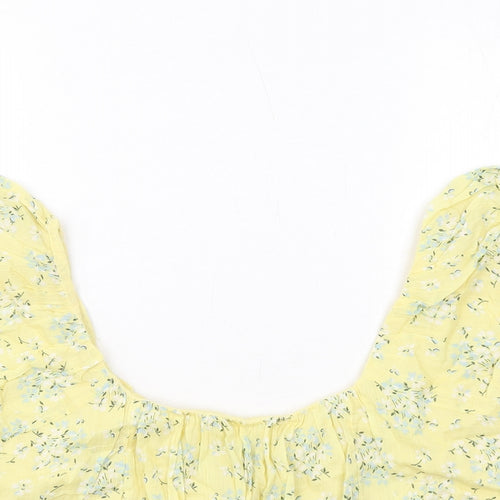 ASOS Womens Yellow Floral Cotton Cropped Tank Size 10 Round Neck