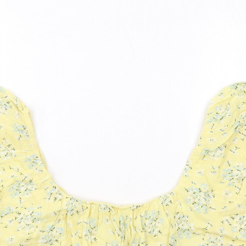 ASOS Womens Yellow Floral Cotton Cropped Tank Size 10 Round Neck