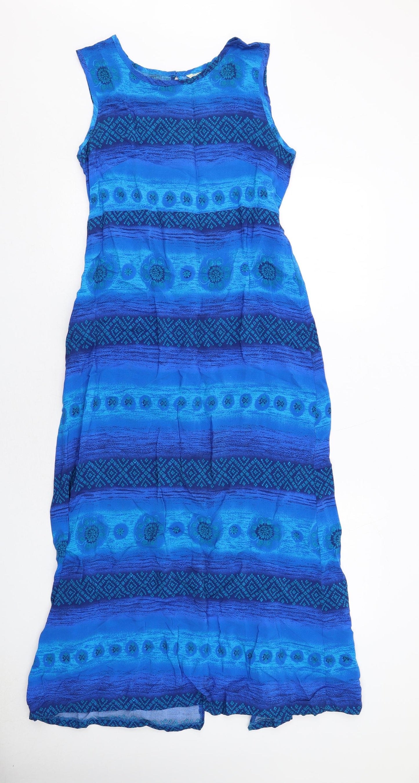 Prima Womens Blue Geometric Viscose Maxi Size 12 Round Neck Pullover
