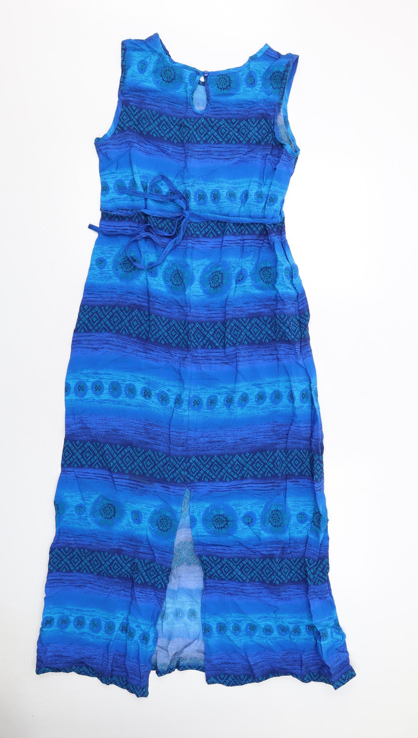 Prima Womens Blue Geometric Viscose Maxi Size 12 Round Neck Pullover