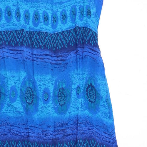 Prima Womens Blue Geometric Viscose Maxi Size 12 Round Neck Pullover