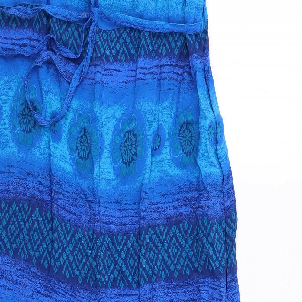 Prima Womens Blue Geometric Viscose Maxi Size 12 Round Neck Pullover