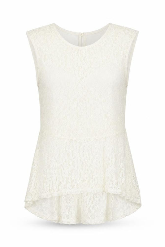 Front view of Miss Selfridge women’s ivory nylon basic tank, size UK 6, round neck