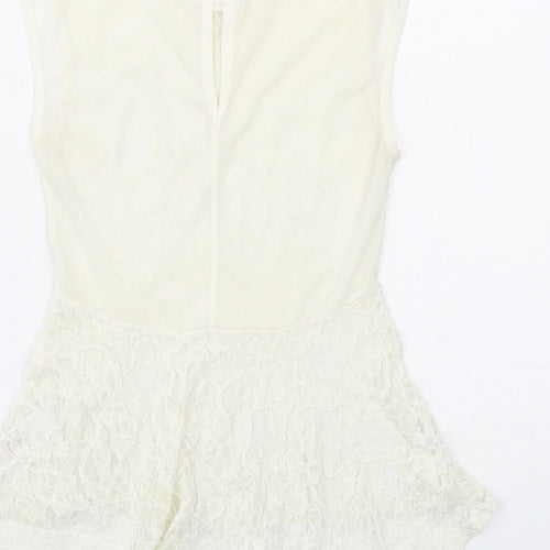 Miss Selfridge Womens Ivory Nylon Basic Tank Size 6 Round Neck
