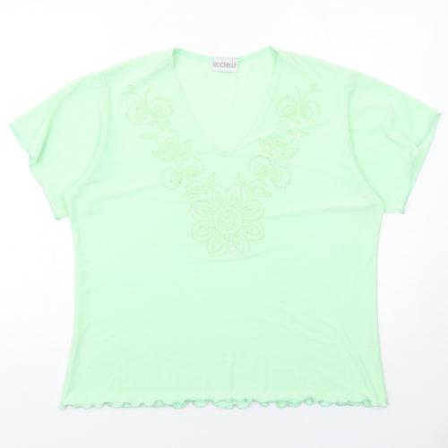La Rochelle Womens Green Polyester Basic Blouse Size XL V-Neck