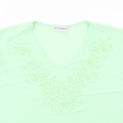 La Rochelle Womens Green Polyester Basic Blouse Size XL V-Neck