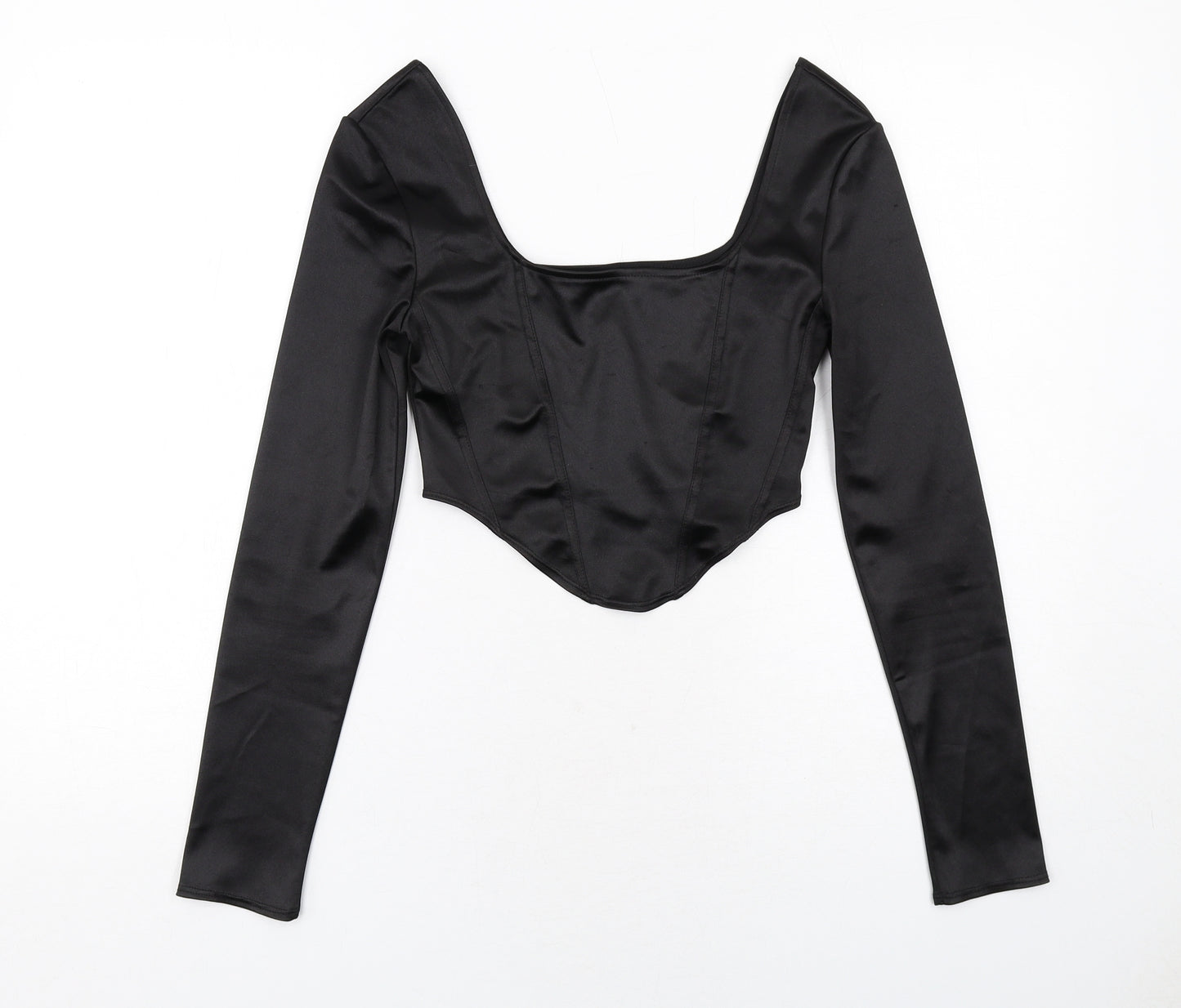 H&M Womens Black Polyester Cropped Blouse Size XS Square Neck - Corset style