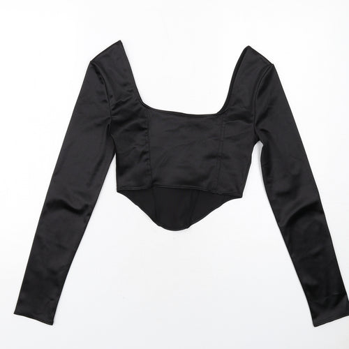 H&M Womens Black Polyester Cropped Blouse Size XS Square Neck - Corset style