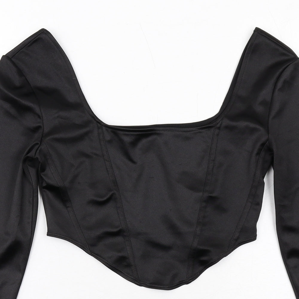 H&M Womens Black Polyester Cropped Blouse Size XS Square Neck - Corset style