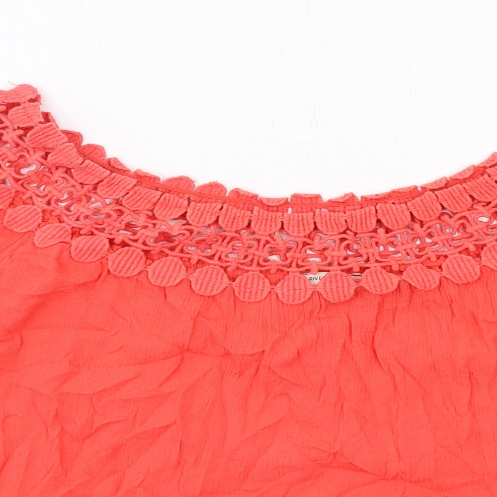 River Island Womens Red Viscose Basic Blouse Size 12 Boat Neck - Crochet Trim