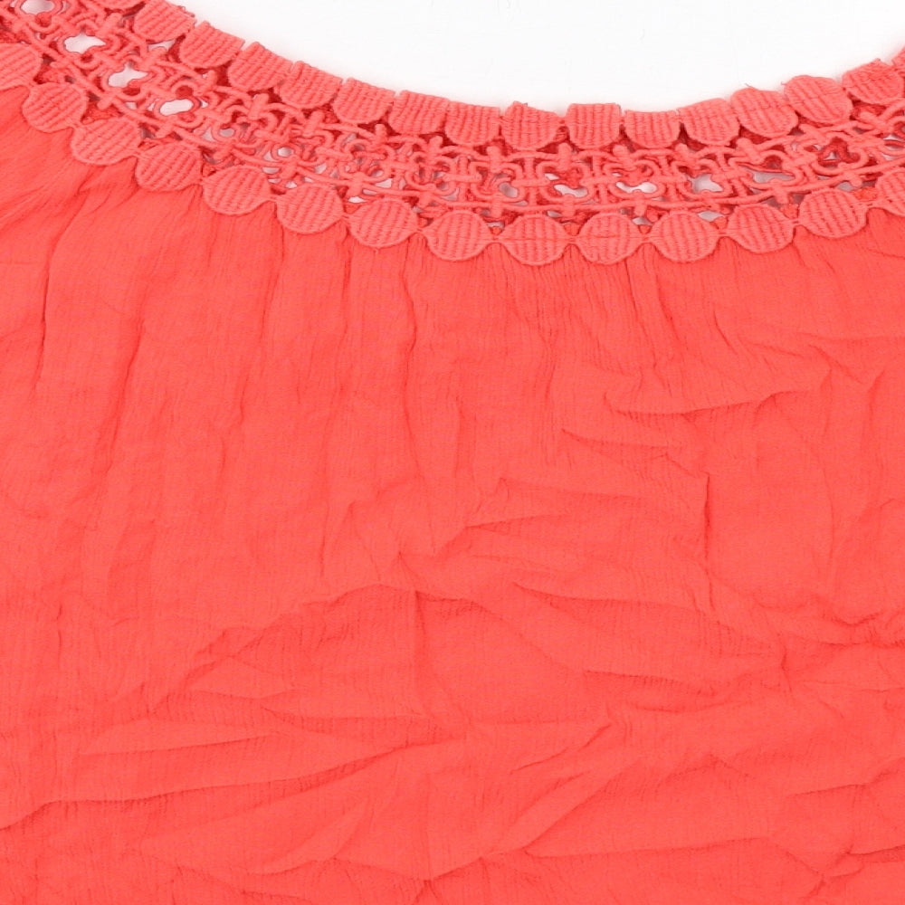 River Island Womens Red Viscose Basic Blouse Size 12 Boat Neck - Crochet Trim