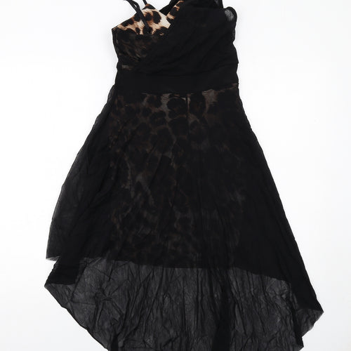Progress Womens Black Animal Print Polyester Trapeze & Swing Size M V-Neck Pullover - Leopard Pattern Sheer Overlay
