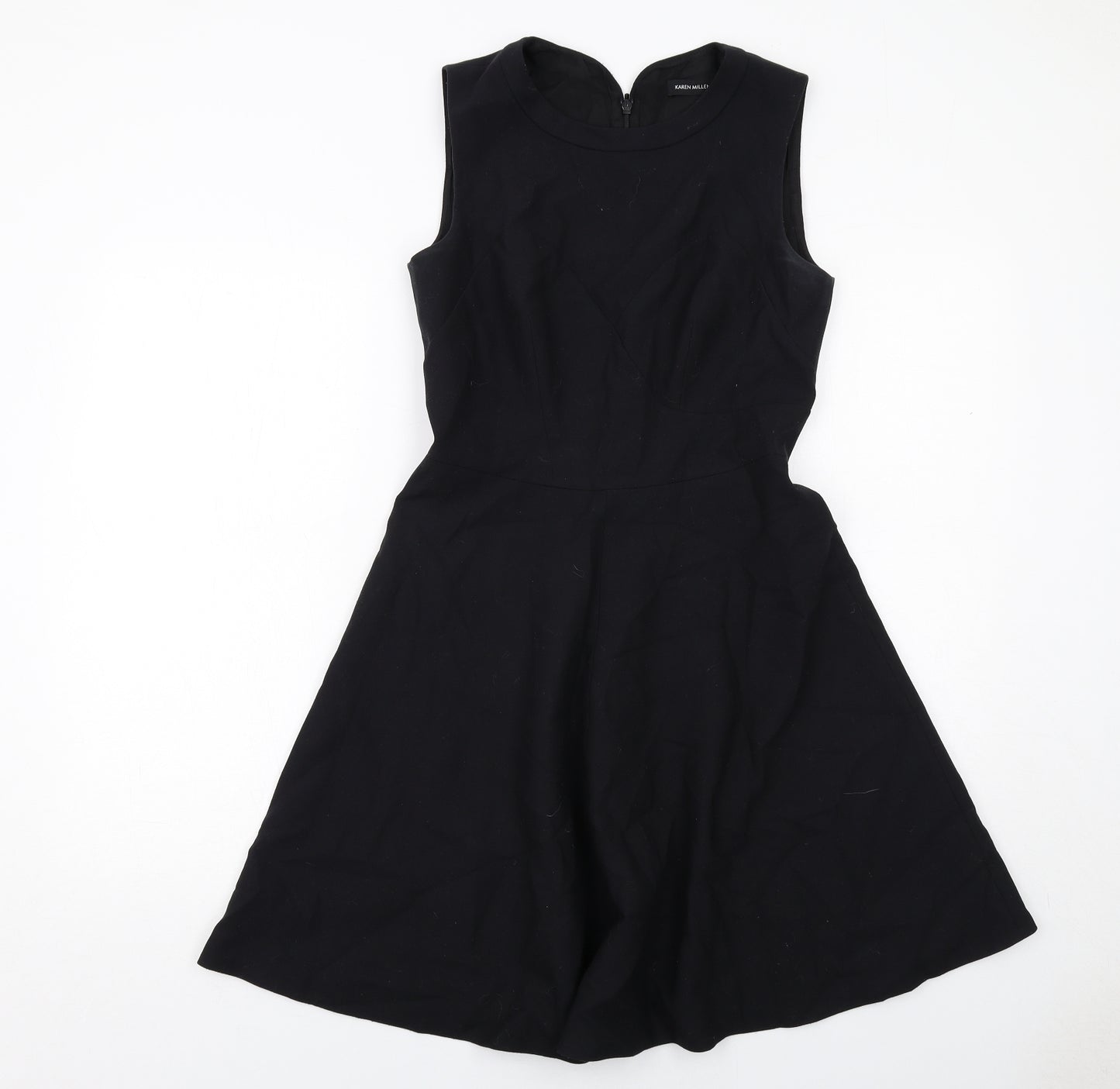 Karen Millen Womens Black Polyester Fit & Flare Size 10 Round Neck Zip