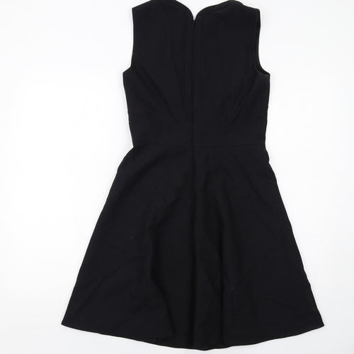 Karen Millen Womens Black Polyester Fit & Flare Size 10 Round Neck Zip