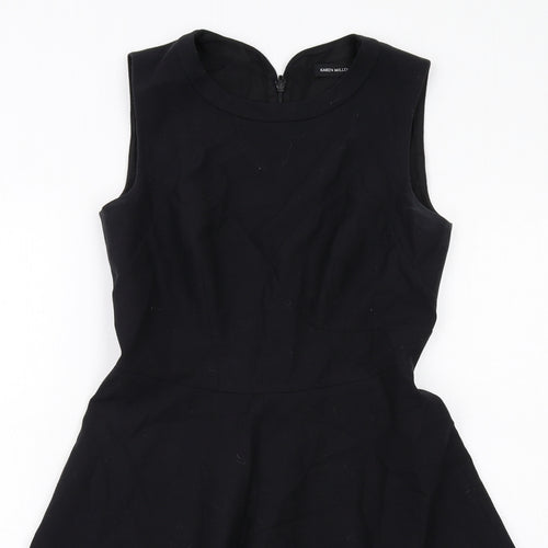 Karen Millen Womens Black Polyester Fit & Flare Size 10 Round Neck Zip