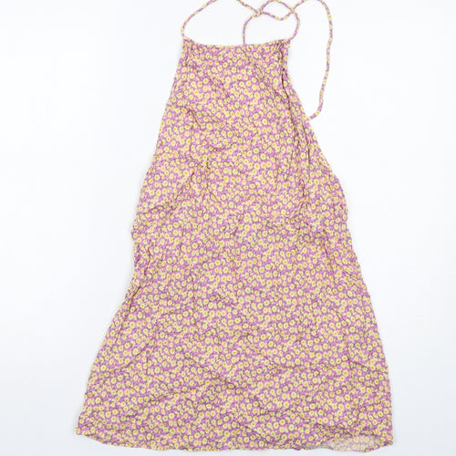 Motel Womens Purple Floral Viscose A-Line Size M Square Neck Tie