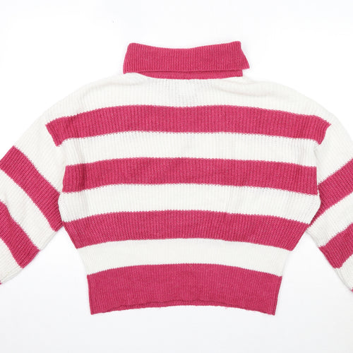 ASOS Womens Pink Collared Striped Acrylic Pullover Jumper Size 10