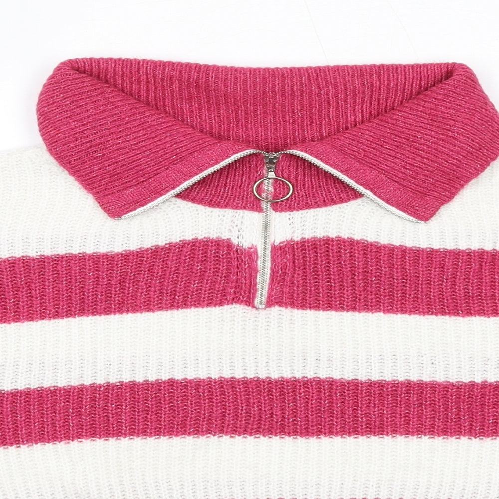 ASOS Womens Pink Collared Striped Acrylic Pullover Jumper Size 10