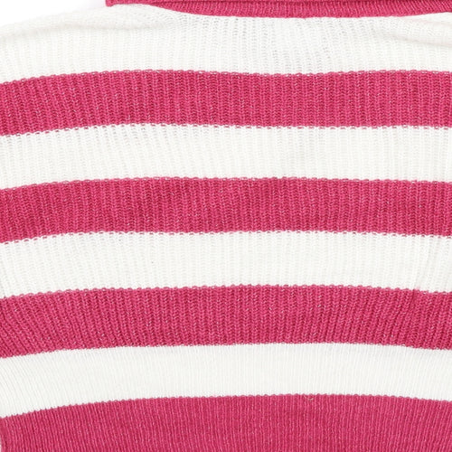 ASOS Womens Pink Collared Striped Acrylic Pullover Jumper Size 10
