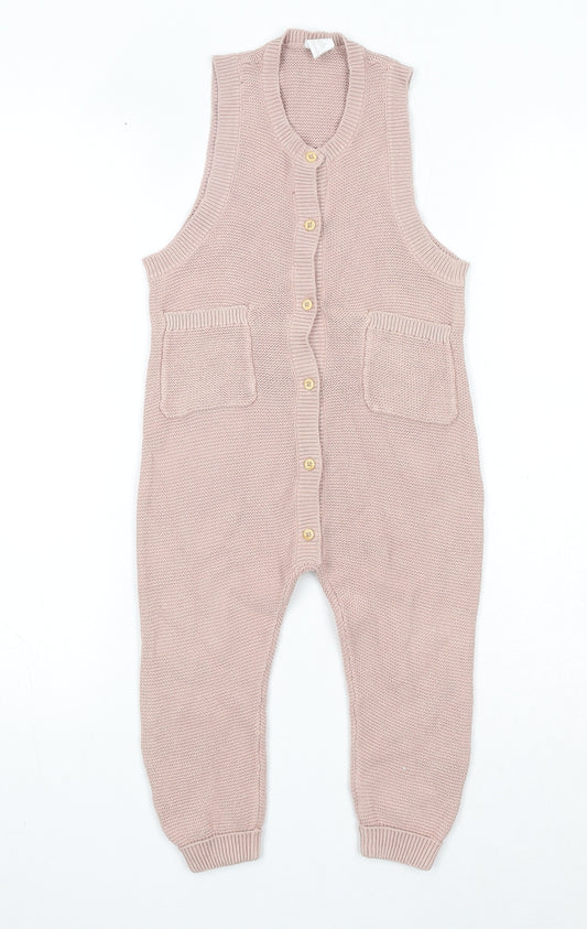 H&M Girls Pink Cotton Jumpsuit One-Piece Size 3 Years Button