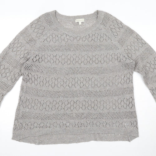 Monsoon Womens Grey Round Neck Geometric Acrylic Pullover Jumper Size L
