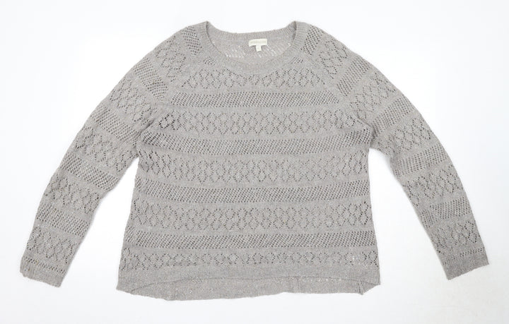 Monsoon Womens Grey Round Neck Geometric Acrylic Pullover Jumper Size L