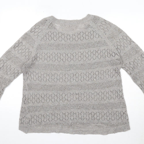 Monsoon Womens Grey Round Neck Geometric Acrylic Pullover Jumper Size L