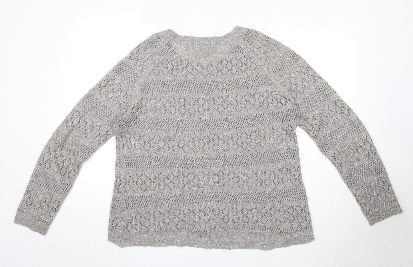 Monsoon Womens Grey Round Neck Geometric Acrylic Pullover Jumper Size L