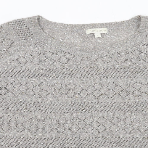 Monsoon Womens Grey Round Neck Geometric Acrylic Pullover Jumper Size L