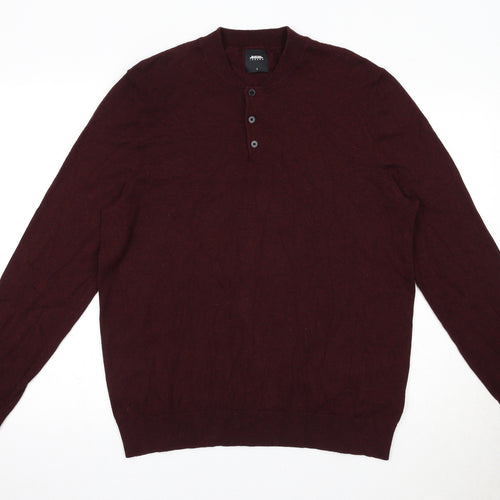 Burton Mens Red Round Neck Cotton Henley Jumper Size L Long Sleeve
