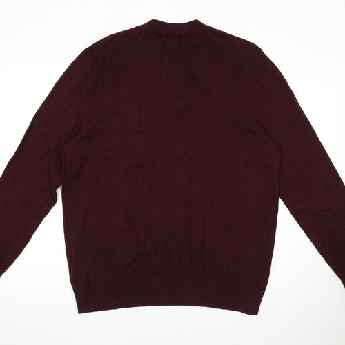 Burton Mens Red Round Neck Cotton Henley Jumper Size L Long Sleeve