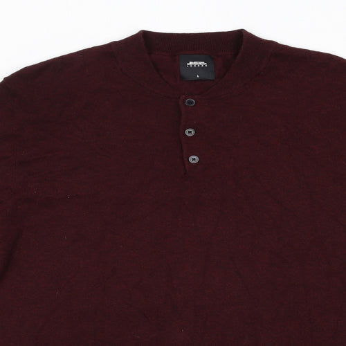 Burton Mens Red Round Neck Cotton Henley Jumper Size L Long Sleeve