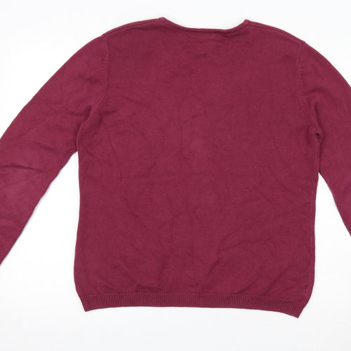 Tulchan Womens Red Round Neck Floral 100% Cotton Pullover Jumper Size L