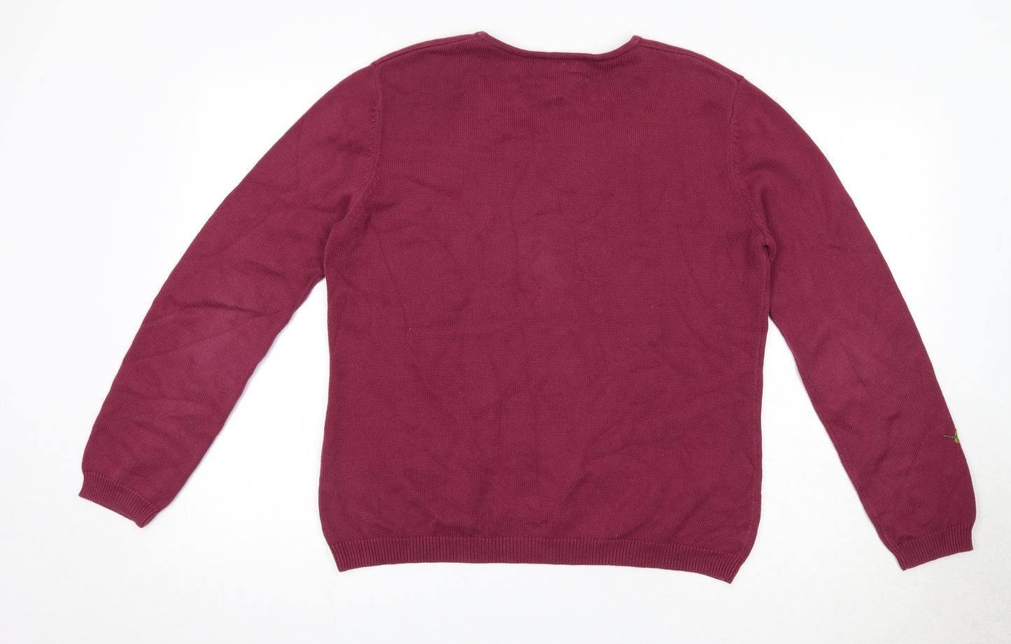 Tulchan Womens Red Round Neck Floral 100% Cotton Pullover Jumper Size L