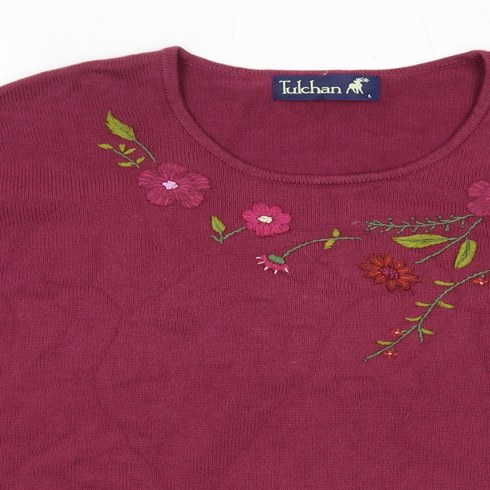 Tulchan Womens Red Round Neck Floral 100% Cotton Pullover Jumper Size L