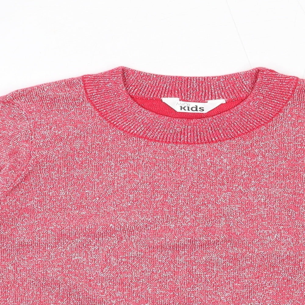 M&Co Girls Pink Crew Neck Cotton Pullover Jumper Size 4-5 Years Pullover