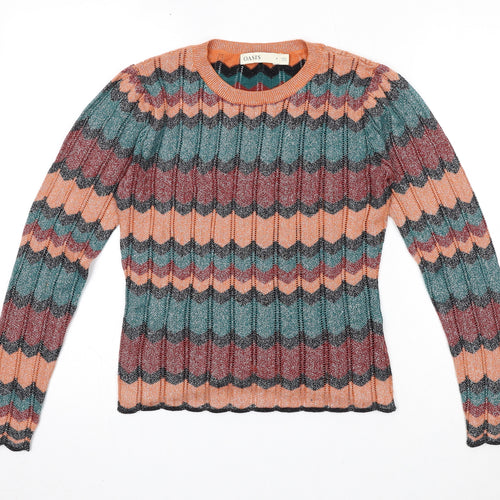 Oasis Womens Multicoloured Round Neck Geometric Cotton Pullover Jumper Size S