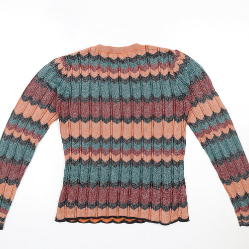 Oasis Womens Multicoloured Round Neck Geometric Cotton Pullover Jumper Size S
