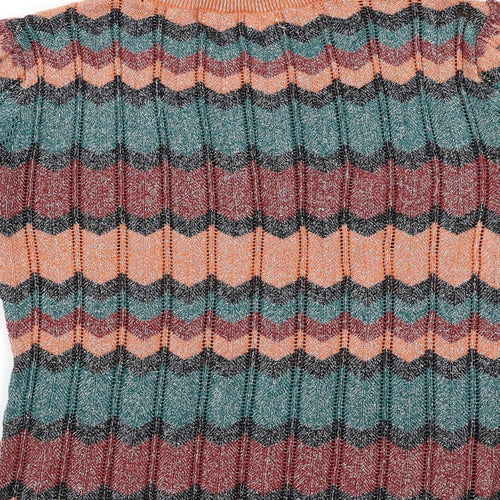Oasis Womens Multicoloured Round Neck Geometric Cotton Pullover Jumper Size S