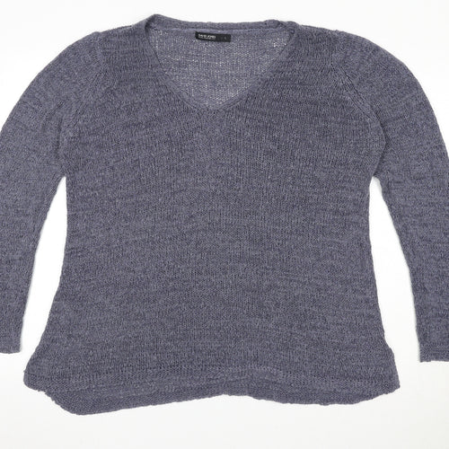 David Jones Womens Blue V-Neck Acrylic Pullover Jumper Size L