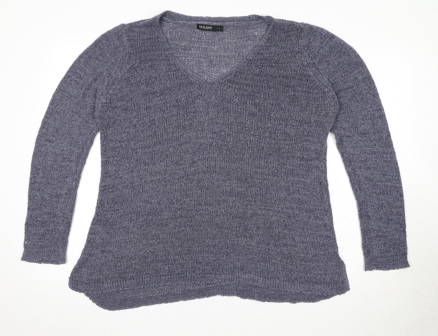David Jones Womens Blue V-Neck Acrylic Pullover Jumper Size L