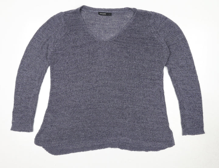 David Jones Womens Blue V-Neck Acrylic Pullover Jumper Size L