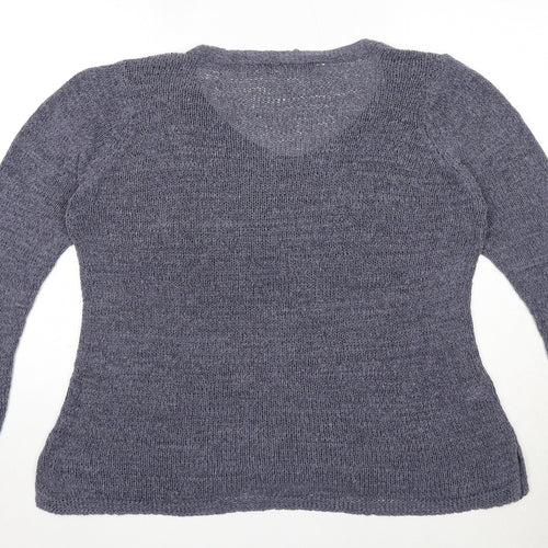David Jones Womens Blue V-Neck Acrylic Pullover Jumper Size L