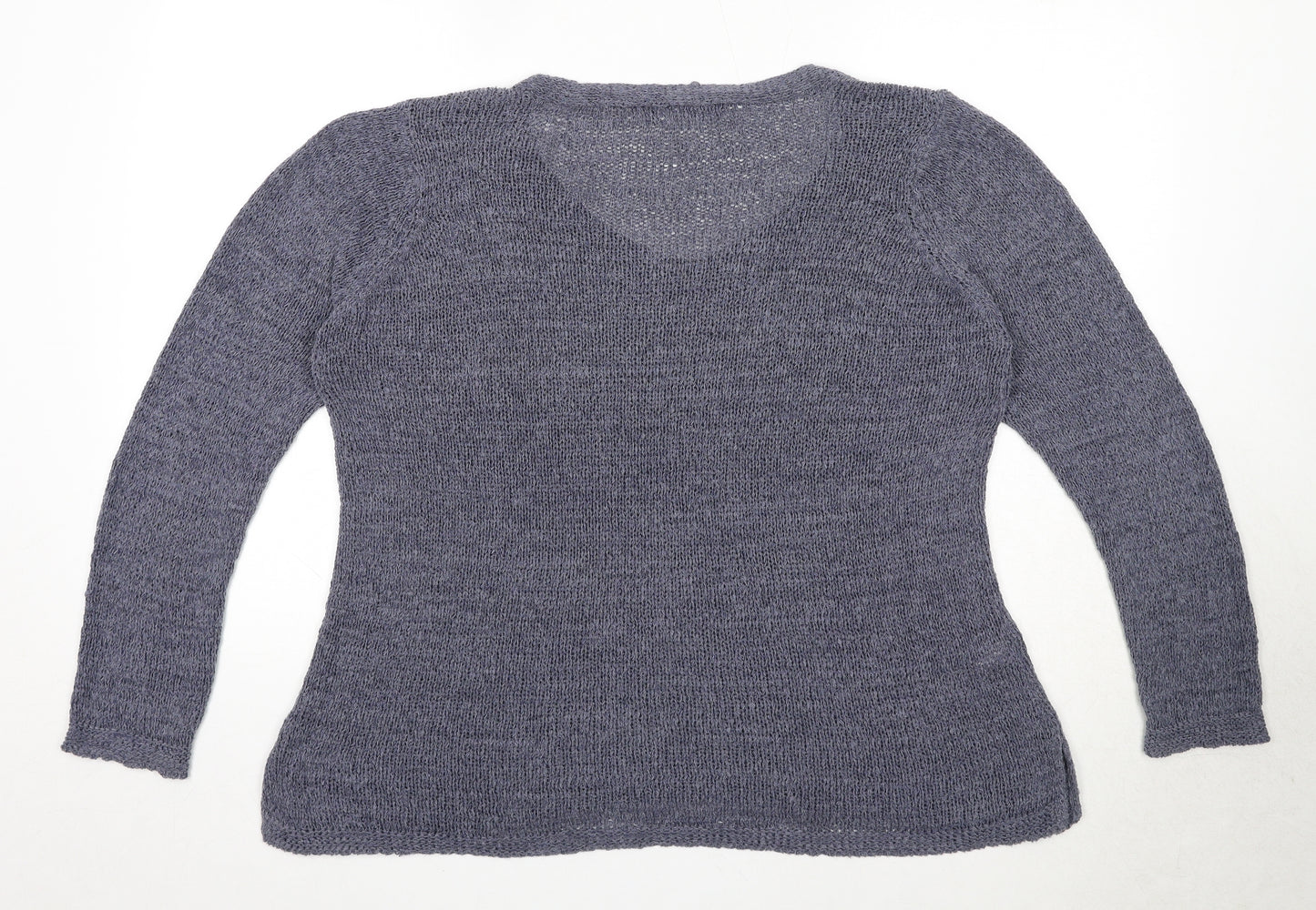 David Jones Womens Blue V-Neck Acrylic Pullover Jumper Size L