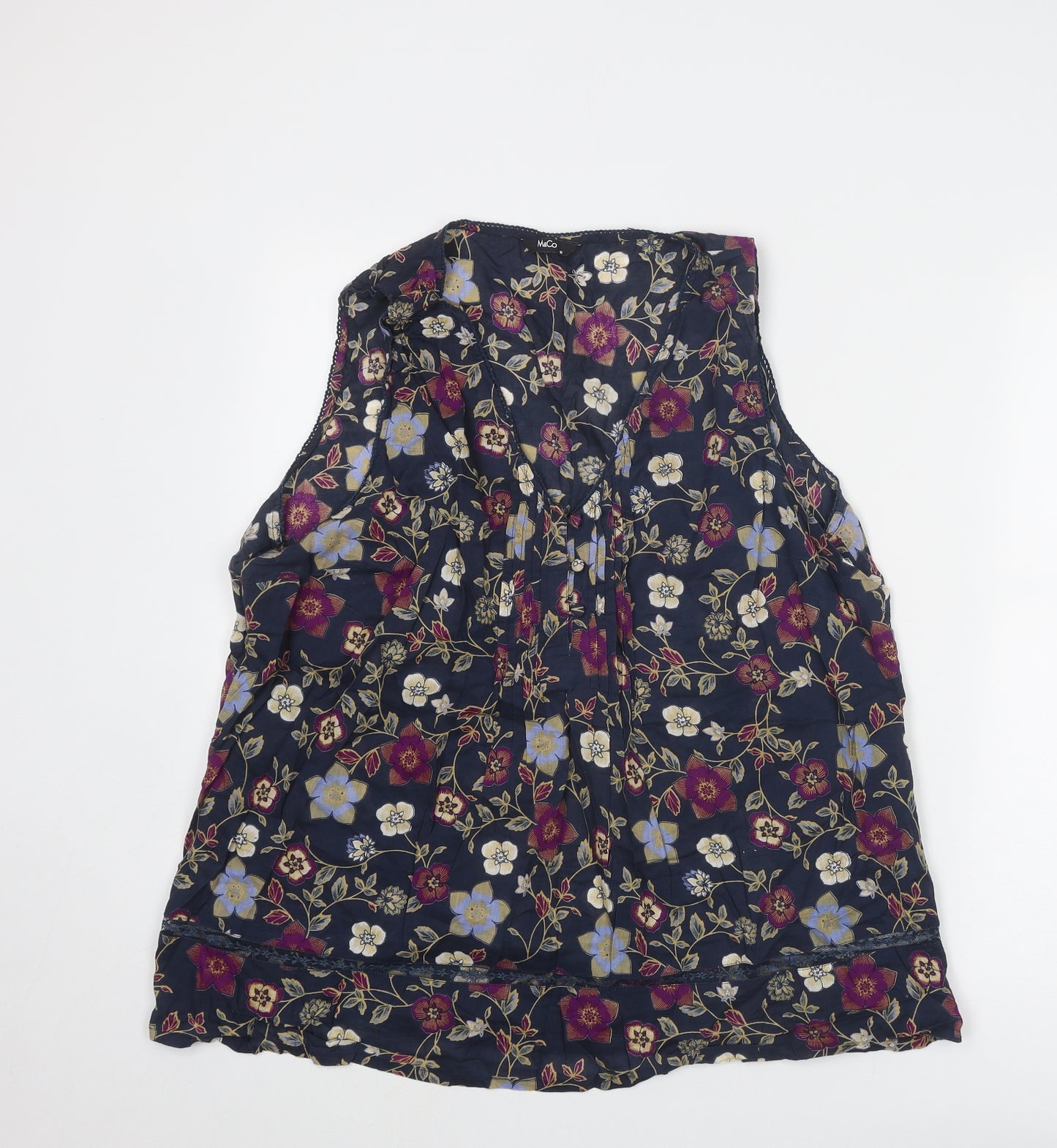 M&Co Womens Blue Floral Cotton Basic Blouse Size 18 V-Neck