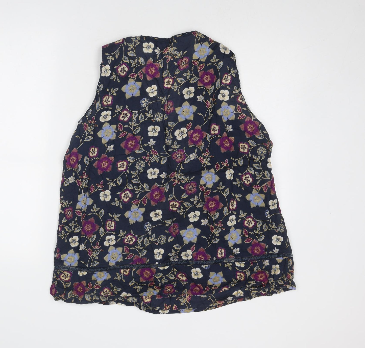 M&Co Womens Blue Floral Cotton Basic Blouse Size 18 V-Neck